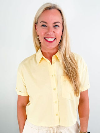 Butter yellow cropped button up