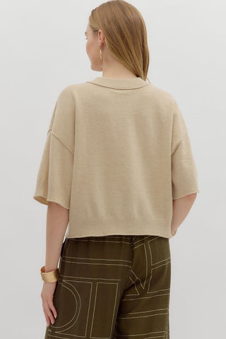 Solid sweater knit ¾ wide sleeve pullover. Unlined. Knit. Non-sheer. Lightweight.
