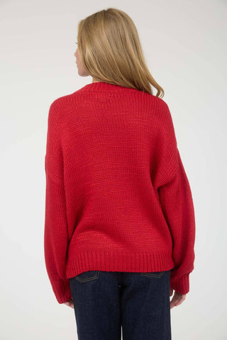 ROUND NECKLINE CREW NECKLINE LONG SLEEVES DROP SHOULDER EXTENDED SHOULDER RELAXED FIT CONTRAST YARN BOW DETAIL SOLID NOT LINED KNIT PULLOVER SWEATER