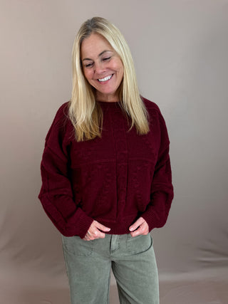 ROUND NECKLINE CREW NECKLINE DROP SHOULDER EXTENDED SHOULDER RELAXED FIT HEART PATTERN CABLE KNIT PATTERN SOLID NOT LINED KNIT PULLOVER SWEATER