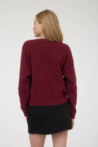 ROUND NECKLINE CREW NECKLINE DROP SHOULDER EXTENDED SHOULDER RELAXED FIT HEART PATTERN CABLE KNIT PATTERN SOLID NOT LINED KNIT PULLOVER SWEATER