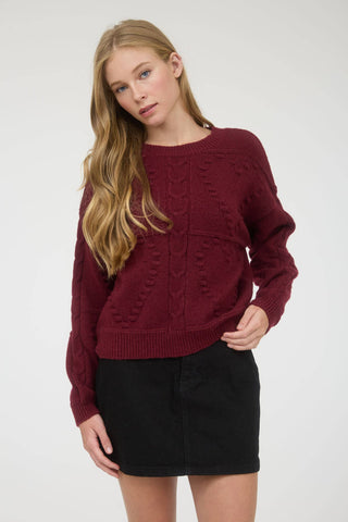 ROUND NECKLINE CREW NECKLINE DROP SHOULDER EXTENDED SHOULDER RELAXED FIT HEART PATTERN CABLE KNIT PATTERN SOLID NOT LINED KNIT PULLOVER SWEATER