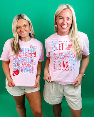 Pink Let Freedom Ring 4th of July Tee with Stars and Bows