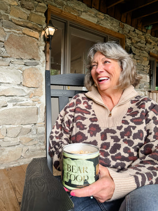 Leopard Print Quarter-Zip Knit Sweater with Ribbed Stand Collar