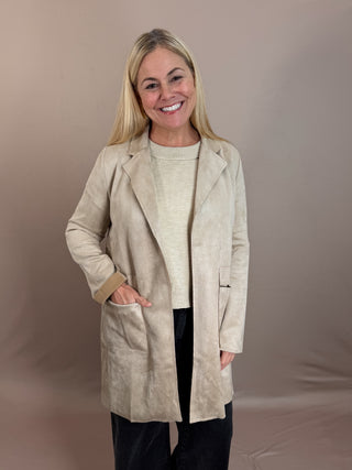 Long Sleeve Open Front Faux Suede Jacket