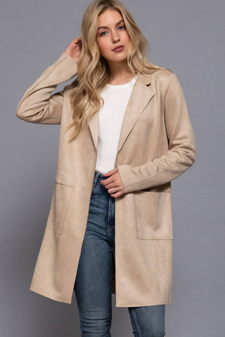 Long Sleeve Open Front Faux Suede Jacket