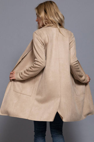 Long Sleeve Open Front Faux Suede Jacket