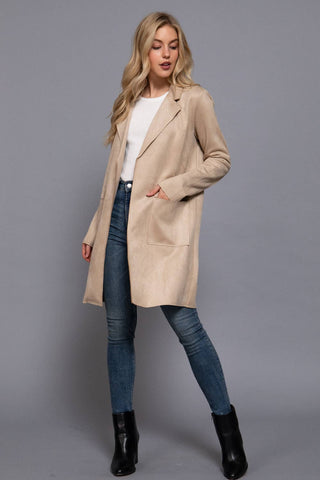 Long Sleeve Open Front Faux Suede Jacket