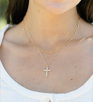 Splendid Iris 2 Layer Simple Accented and Plain Chain with CZ Cross