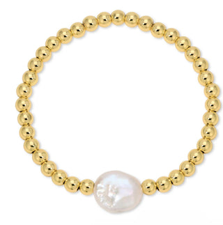 Gold Beaded Bracelet with Baroque Pearl with Splendid Iris