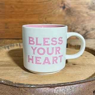 White and Pink Bless Your Heart Mug with Handle