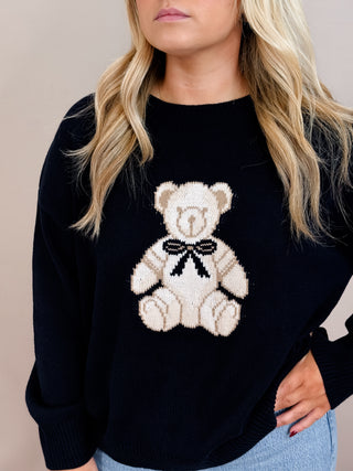 ROUND NECKLINE CREW NECKLINE LONG SLEEVES DROP SHOULDER RELAXED FIT TEDDY JACQUARD KNIT PULLOVER SWEATER