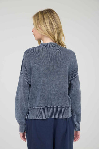 MOCK NECKLINE LONG SLEEVES DROP SHOULDER ACID WASHED PATTERN TONES MAY VARY KNIT PULLOVER SWEATER