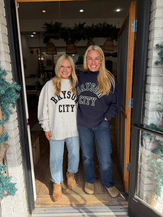 Navy and Heather Grey Mock Neck Sweatshirt with Stitched Bryson City