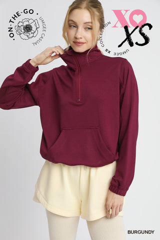 Burgundy Half-Zip, Pullover Sweatshirt, with Front Pocket and Luxeknit Material