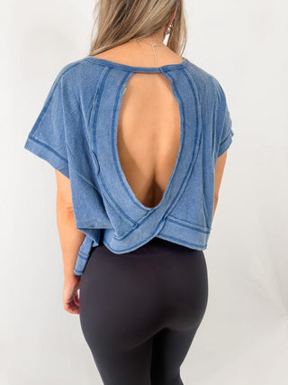 Effortless Tee with Open Back Detail, Cropped, Boxy Fit, and Exposed Seam