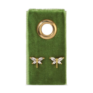 Splendid Iris Gold Dragonfly Studs with CZ Wings