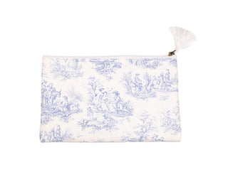 Small Toile Cosmetic Bag - Padded with Zipper Closure and Tassle