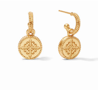 Julie Vos Fleur-de-Lis Hoop & Charm Earring with White Pearl and Fleur-de-Li Detail on Back