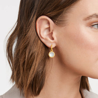 Julie Vos Fleur-de-Lis Hoop & Charm Earring with White Pearl and Fleur-de-Li Detail on Back