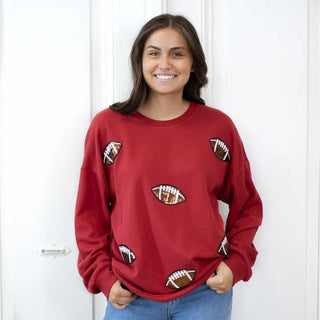 Maroon Crewneck Sweatshirt with Sequin Footballs