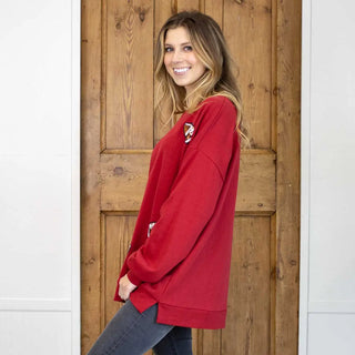 Maroon Crewneck Sweatshirt with Sequin Footballs