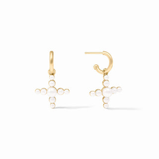 Julie Vos Gold and Pearl Gumdrop Cross Hoop & Charm Earring