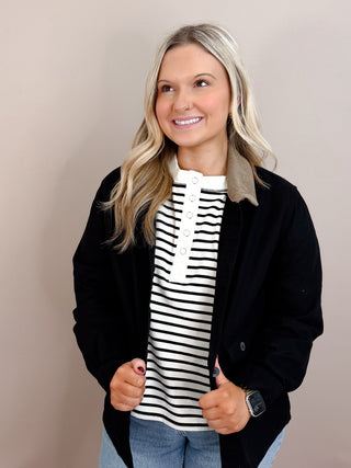 Long Sleeve Corduroy Collar Detail Cotton Twill Work Jacket