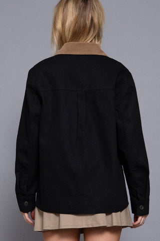 Long Sleeve Corduroy Collar Detail Cotton Twill Work Jacket