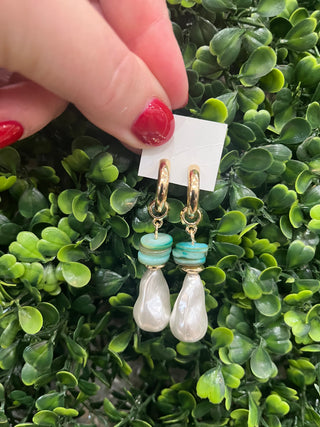 Leandra Pearl Shell Drop Hoop Earrings