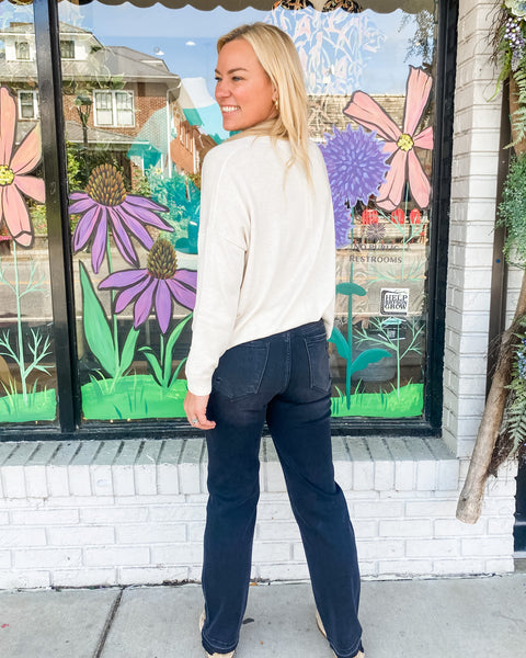 Mid Rise Straight  Black Jeans