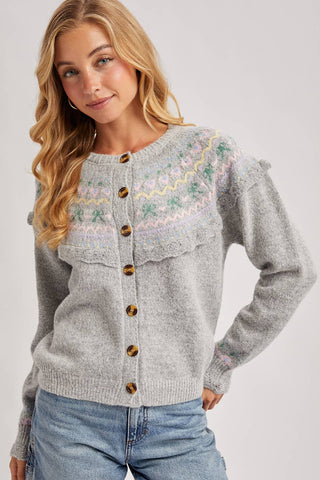 BUTTON FRONT FAIR ISLE KNIT SWEATER TOP