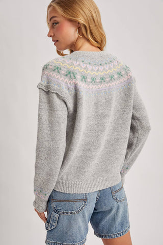 BUTTON FRONT FAIR ISLE KNIT SWEATER TOP