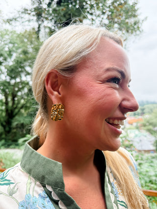 Jennifer Earrings- Rectangular Gold Crinkle Earrings