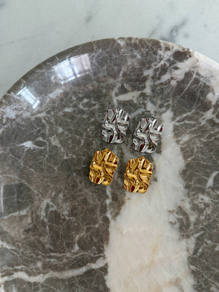 Jennifer Earrings- Rectangular Gold Crinkle Earrings