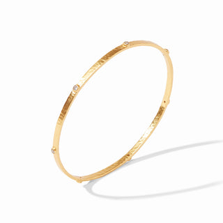 Julie Vos Crescent Stone Bangle with lightly hammered finish and CZ gemstone stations.
