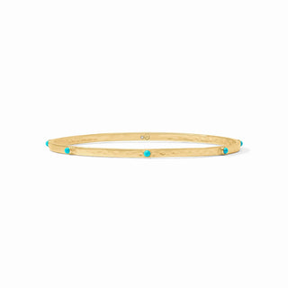 Julie Vos Crescent Stone Bangle with lightly hammered finish and Turquoise Blue gemstone stations.