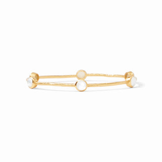 Julie Vos Milano Luxe Bangle with a lightly hammered bangle embellished with six white iridescent gemstones.