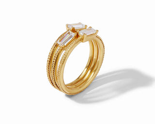 Julie Vos Windsor Trio Ring - Set of 3 with Clear Stone and Braided Gold Band