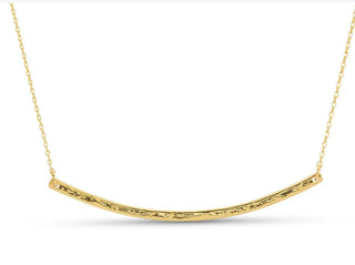 Gold Lightly Textured Large Curved Bar Necklace - Splendid Iris