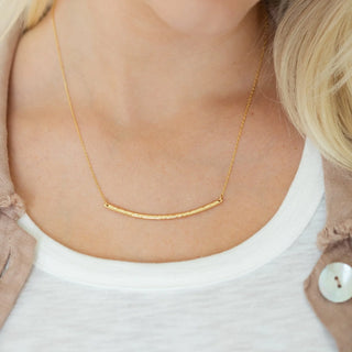 Gold Lightly Textured Large Curved Bar Necklace - Splendid Iris
