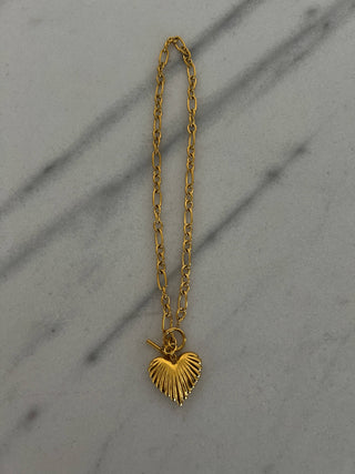 Gold Heart Necklace with chain link chain and toggle closure
