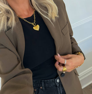 Gold Heart Necklace with chain link chain and toggle closure