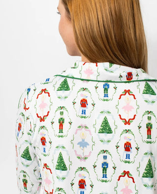 Christmas Nutcracker Waltz Long Sleeve Button Up Sleep Shirt
