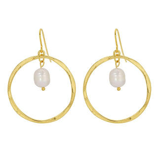 Splendid Iris Gold Open Drop Earrings with Pearl Charm