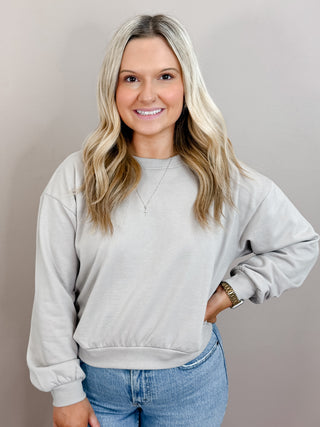 Antique Taupe Long Sleeve Round Neck Crop SweatShirt