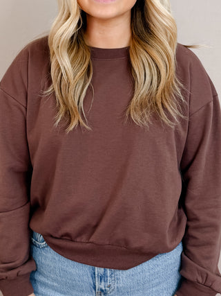 Brown Long Sleeve Round Neck Crop SweatShirt