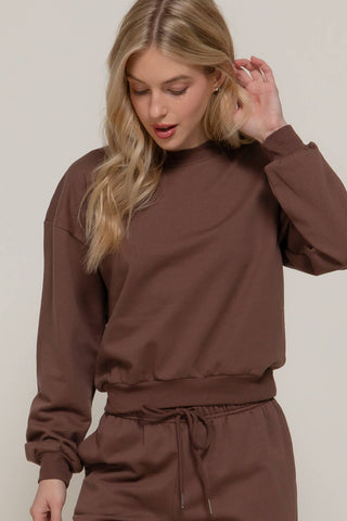 Brown Long Sleeve Round Neck Crop SweatShirt