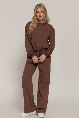 Brown Long Sleeve Round Neck Crop SweatShirt