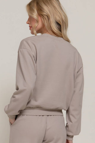 Taupe Long Sleeve Round Neck Crop SweatShirt